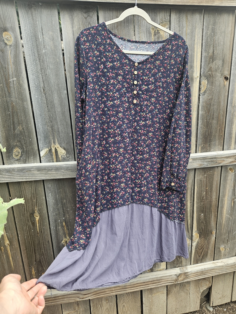 Floral Bohemian tunic shift midi dress medium v-neck long sleeve Peasant Poet